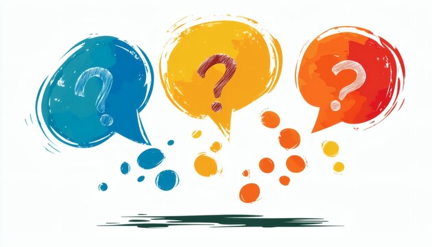 Colorful question mark speech bubbles with paint splatter - Powered by Adobe