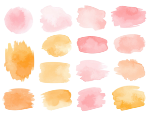 Watercolor shapes in various shades of pink and orange