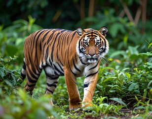 Fototapeta premium Tiger in lush jungle