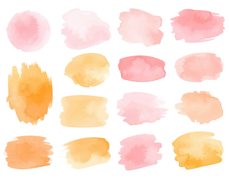 Watercolor shapes in various shades of pink and orange