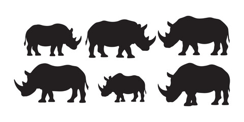 set of rhino wild animals silhouettes