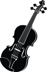 Naklejka premium Elegant black violin illustration with detailed string work on transparent background silhouette