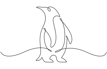Penguin one continuous line art, Vector illustration.