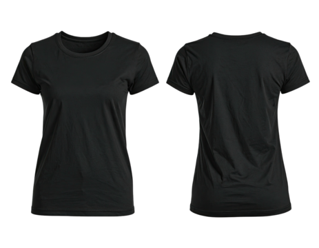 Front and back view of a black women's t-shirt