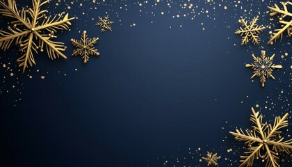 Elegant gold snowflakes on a dark blue background