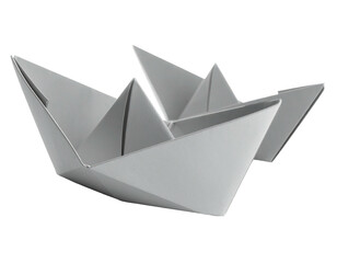 A light gray paper origami boat
