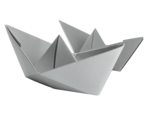 A light gray paper origami boat