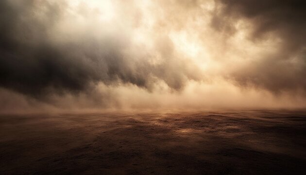 Dark and moody landscape with a hazy sky and brown ground