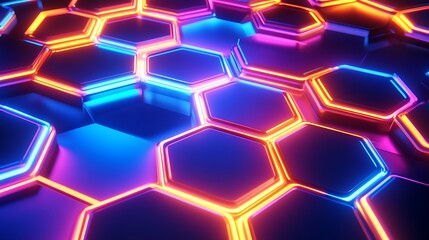 Geometric Pattern: Neon Hexagon Shapes