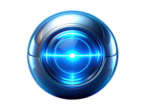  Futuristic Silver Sphere Logo with Glowing Core, 3D Render, Isolated on Transparent Background