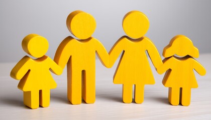 Bright Yellow Family Figures Holding Hands Representing Unity Togetherness And Love