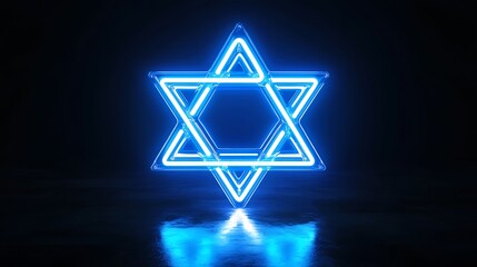 A glowing blue Star of David on a dark background, representing the symbol of Judaism