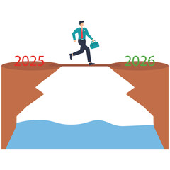 Obraz premium Energetic business leader bravely leaps from 2025 to a promising 2026, symbolizing growth and strategic vision for the future success