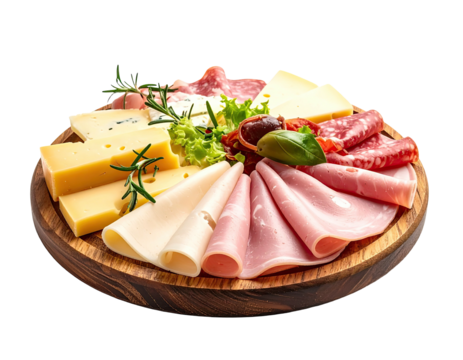 Wooden platter loaded with various cured meats and cheeses