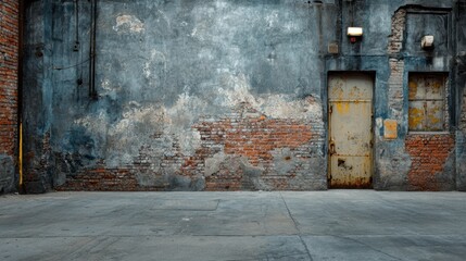 street wall background ,Industrial background, empty grunge urban street with warehouse brick wall.
