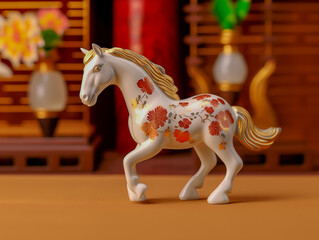 白い馬の高級な陶器の置き物。午年のお祝い