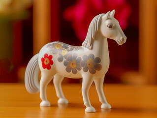 白い馬の高級な陶器の置き物。午年のお祝い
