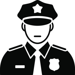 Black police officer headshot with uniform details on transparent background silhouette