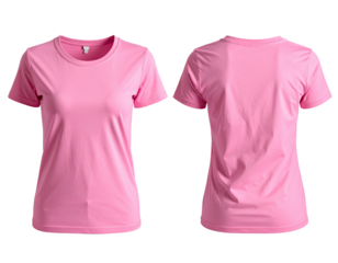 Front and back view of a light pink women's t-shirt