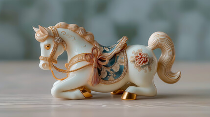 白い馬の高級な陶器の置き物。午年のお祝い