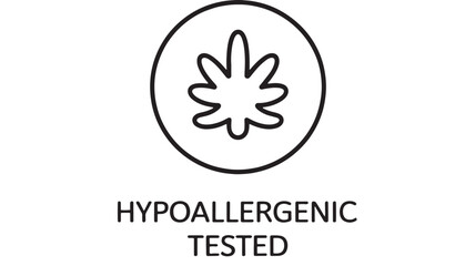 Fototapeta premium Simple icon and text indicating hypoallergenic tested product, suggesting safety and care.