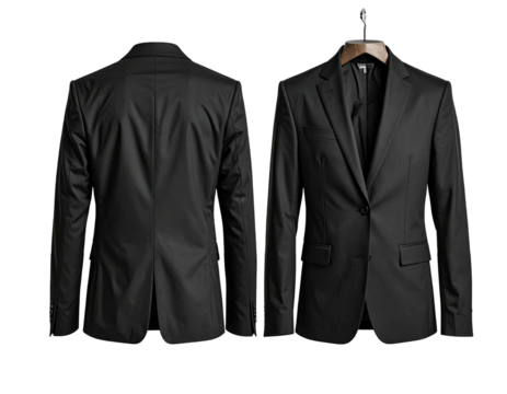 Formal black suit jacket, front and back view (2)