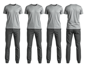 Gray T-shirts and pants, multiple views