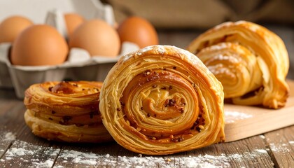 Freshly baked pastries with eggs