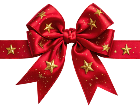 Festive red ribbon bow with gold stars (1)