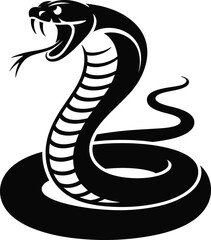 Black cobra head design with open mouth elegant curves on transparent background silhouette