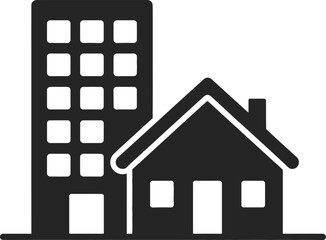 Simple building and house icon with a flat design on transparent background silhouette