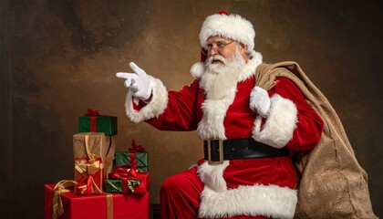 Santa Claus with christmas gifts and sack