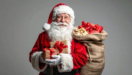 Santa Claus with christmas gifts and sack