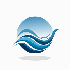 Abstract blue waves in a circle logo design for nature and environment