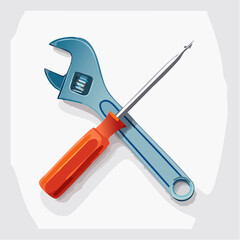 Adjustable wrench and screwdriver crossed tools vector illustration