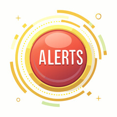 Alerts button design with glowing circle effects isolated on white background