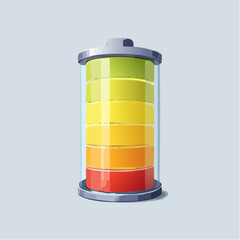 Battery level indicator icon showing energy capacity stages in a cylinder