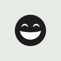 Black and white smiling face icon representing happiness and joy on a light background