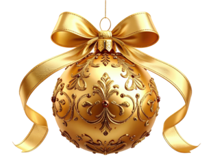 Gold Christmas ornament with a ribbon bow