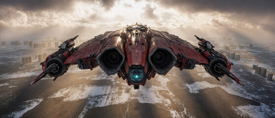 Futuristic Cargo Ship in Flight