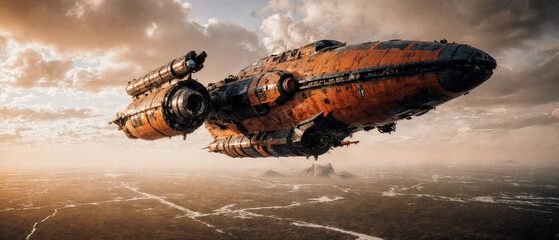 Futuristic Cargo Ship in Flight