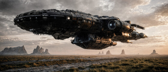 Futuristic Cargo Ship in Flight