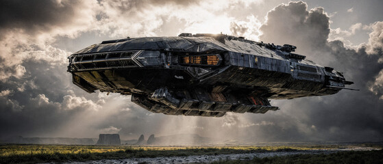 Futuristic Cargo Ship in Flight