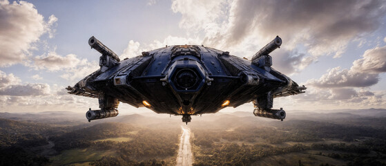 Futuristic Cargo Ship in Flight