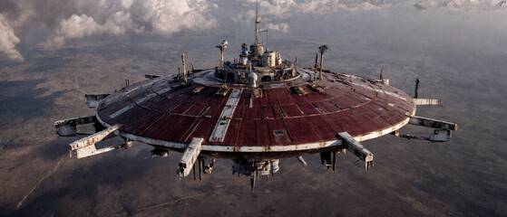 Futuristic Cargo Ship in Flight