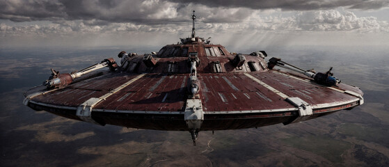 Futuristic Cargo Ship in Flight