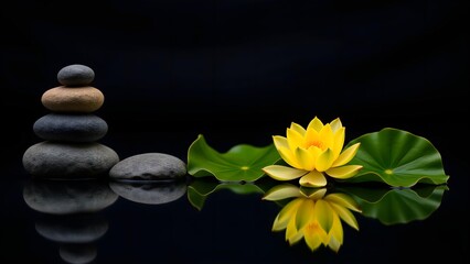 Zen still life of lotus and rocks