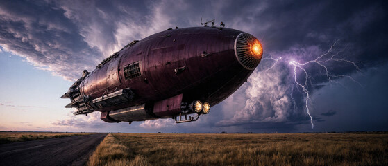 Futuristic Cargo Ship in Flight