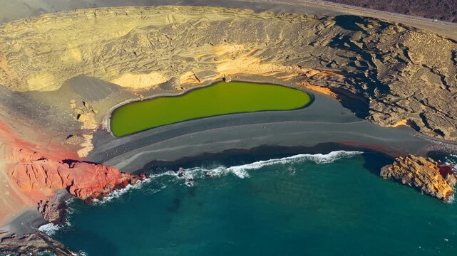 El Golfo, Charco Verde, Green lagoon known as Charco de los Clicos, Lanzarote, Canary Islands, Spain
