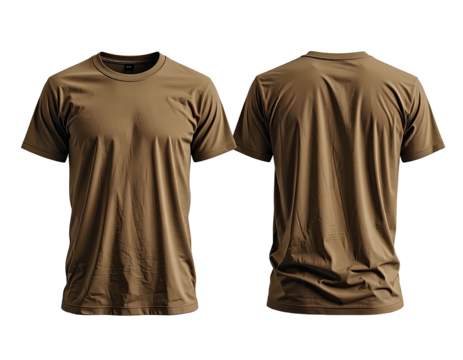 Front and back view of a taupe t-shirt
